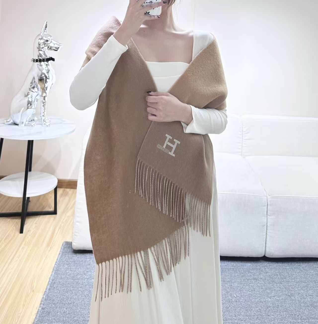 HERMES 25S SCARF 190 IN CASHMERE 985999