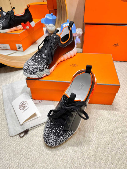 DEPART SLIP-ON SNEAKER IN WHITE MIX BLACK KNIT AND CALFSKIN