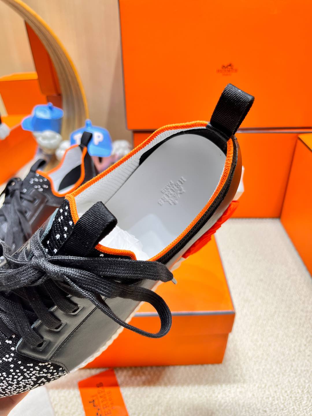 DEPART SLIP-ON SNEAKER IN WHITE MIX BLACK KNIT AND CALFSKIN