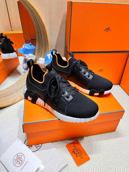 DEPART SLIP-ON SNEAKER IN BLACK MIX WHITE KNIT AND CALFSKIN