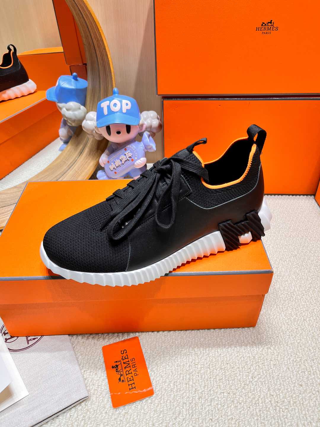 DEPART SLIP-ON SNEAKER IN BLACK MIX WHITE KNIT AND CALFSKIN