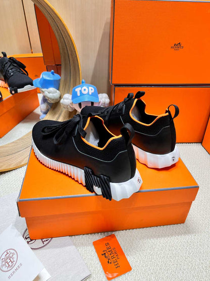 DEPART SLIP-ON SNEAKER IN BLACK MIX WHITE KNIT AND CALFSKIN