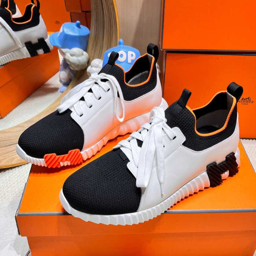 DEPART SLIP-ON SNEAKER IN WHITE MIX BLACK KNIT AND CALFSKIN