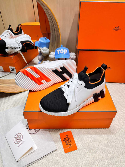 DEPART SLIP-ON SNEAKER IN WHITE MIX BLACK KNIT AND CALFSKIN