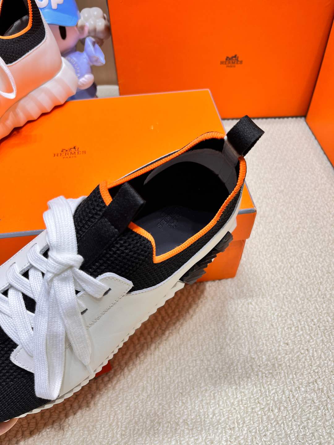 DEPART SLIP-ON SNEAKER IN WHITE MIX BLACK KNIT AND CALFSKIN