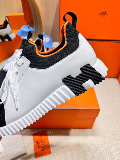 DEPART SLIP-ON SNEAKER IN WHITE MIX BLACK KNIT AND CALFSKIN