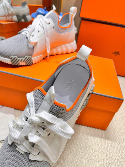 DEPART SLIP-ON SNEAKER IN WHITE MIX SHARK GRAY KNIT AND CALFSKIN