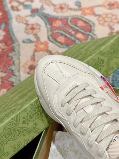 GG RHYTON TRAINER WHITE CALFSKIN WITH MULTI PATTERNS