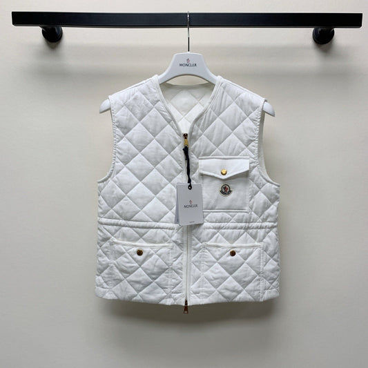 Moncler Style Women’s V-Neck Down Vest In White – Style 081
