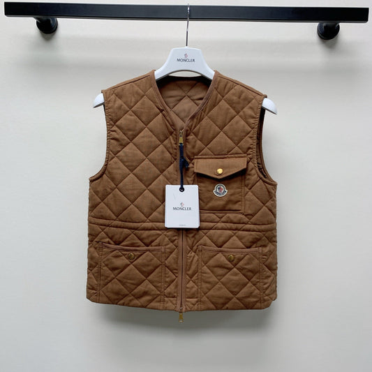 Moncler Style Women’s V-Neck Down Vest In Brown – Style 080