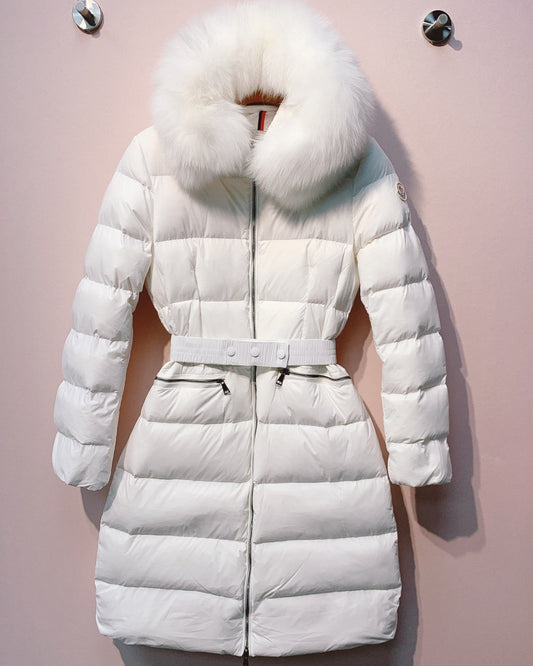 Women’s Luxury Moncler-Style Long Puffer Coat with Shearling Trim and Hood-Style255