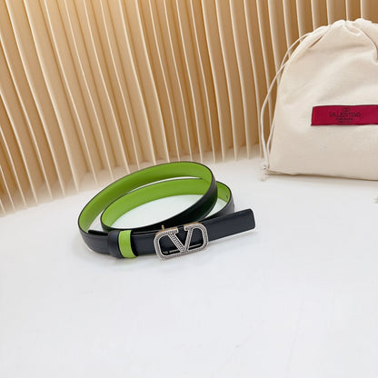 Vlogo Buckle Water Wave Silver Copper Glossy Green Black Leather 20mm Belt