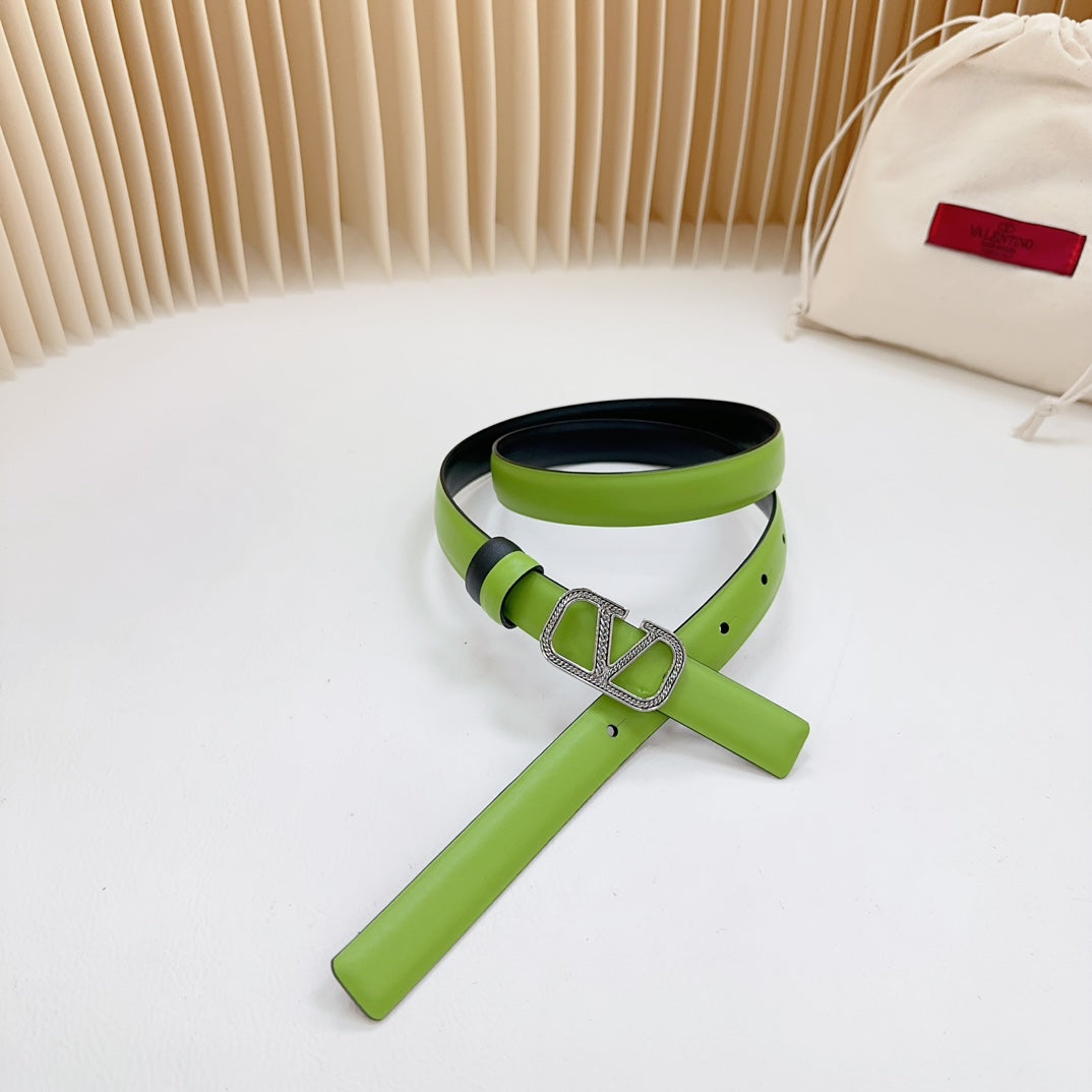 Vlogo Buckle Water Wave Silver Copper Glossy Green Black Leather 20mm Belt