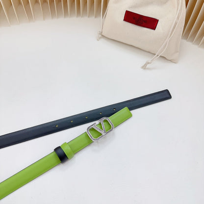 Vlogo Buckle Water Wave Silver Copper Glossy Green Black Leather 20mm Belt