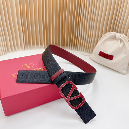 Vlogo Wine Gold Buckle Belt 40mm Wine Black Leather