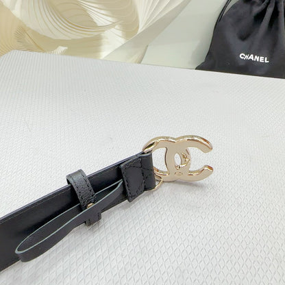 CC BELT 30 MM BLACK CALFSKIN WITH BLACK MIX WHITE LOGO