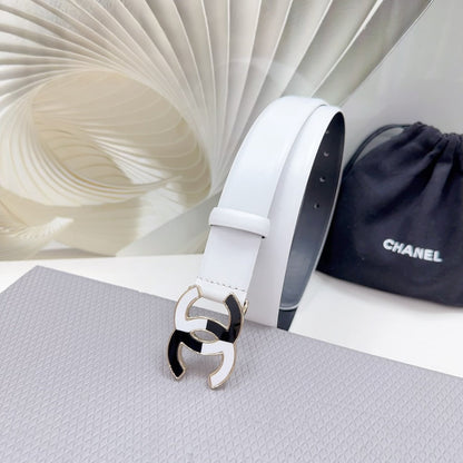 CC BELT 30 MM BLACK MIX WHITE CALFSKIN WITH METAL LOGO