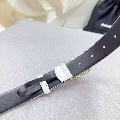 CC BELT 30 MM BLACK MIX WHITE CALFSKIN WITH METAL LOGO