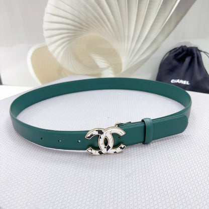 CC 30MM BELT IN COOL GREEN SHINNY CALFSKIN WHITE LOGO