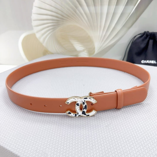 CC 30MM BELT IN TIGER ORANGE SHINNY CALFSKIN WHITE LOGO