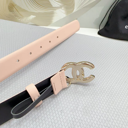 CC 30MM BELT IN BABY PINK SHINNY CALFSKIN WHITE LOGO