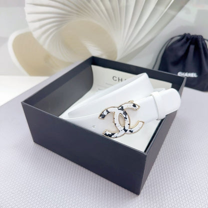 CC 30MM BELT IN WHITE SHINNY CALFSKIN WHITE LOGO