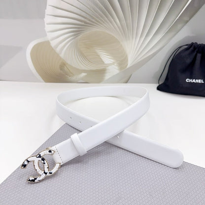 CC 30MM BELT IN WHITE SHINNY CALFSKIN WHITE LOGO