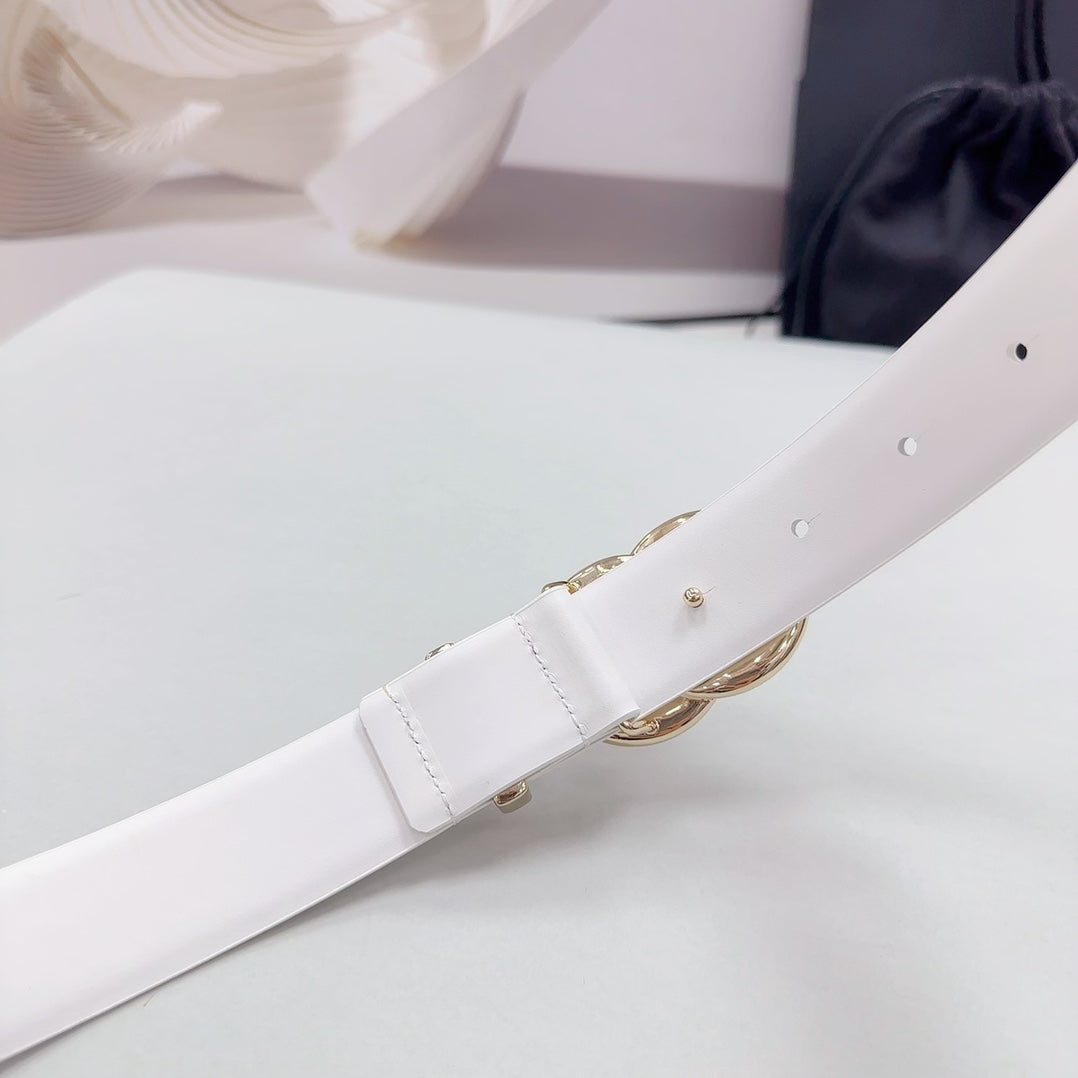CC 30MM BELT IN WHITE SMOOTH CALFSKIN METAL HARDWARE