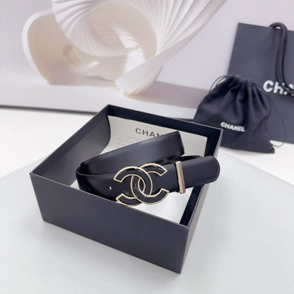 CC 30MM BELT IN BLACK SMOOTH CALFSKIN METAL HARDWARE