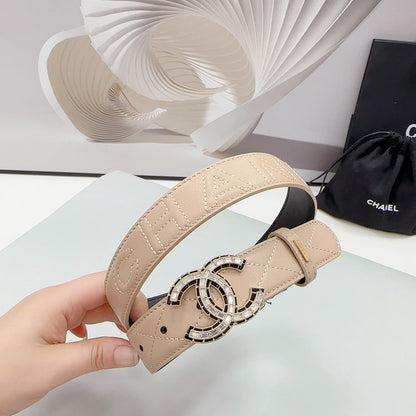 CC 30MM BELT IN BEIGE CREAM EMBROIDERED CALFSKIN METAL HARDWARE