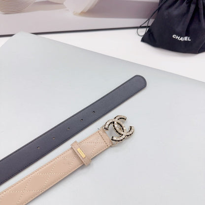 CC 30MM BELT IN BEIGE CREAM EMBROIDERED CALFSKIN METAL HARDWARE