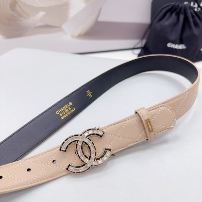 CC 30MM BELT IN BEIGE CREAM EMBROIDERED CALFSKIN METAL HARDWARE