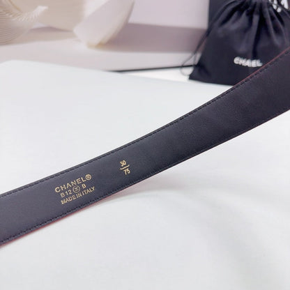 CC 30MM BELT IN CHERRY RED EMBROIDERED CALFSKIN METAL HARDWARE