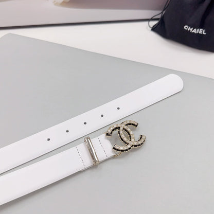 CC 30MM BELT IN WHITE SMOOTH CALFSKIN METAL LOGO