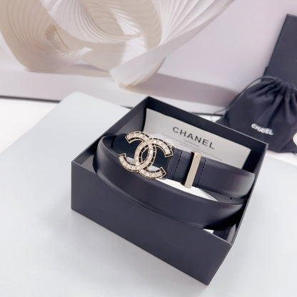 CC 30MM BELT IN BLACK SMOOTH CALFSKIN METAL LOGO