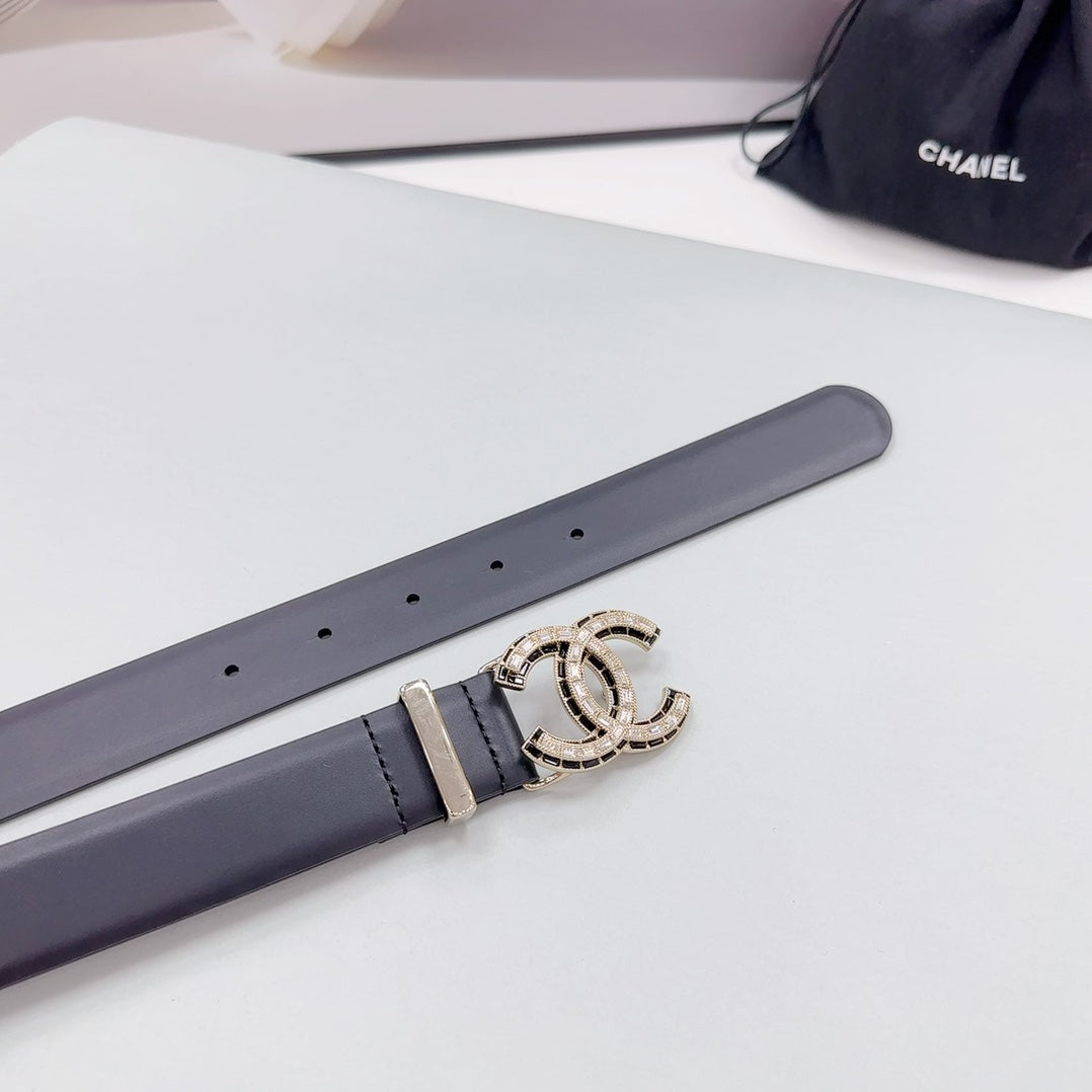 CC 30MM BELT IN BLACK SMOOTH CALFSKIN METAL LOGO