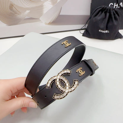 CC 30MM BELT IN BLACK SMOOTH CALFSKIN METAL LOGO GOLD HARDWARE