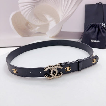 CC 30MM BELT IN BLACK SMOOTH CALFSKIN METAL LOGO GOLD HARDWARE