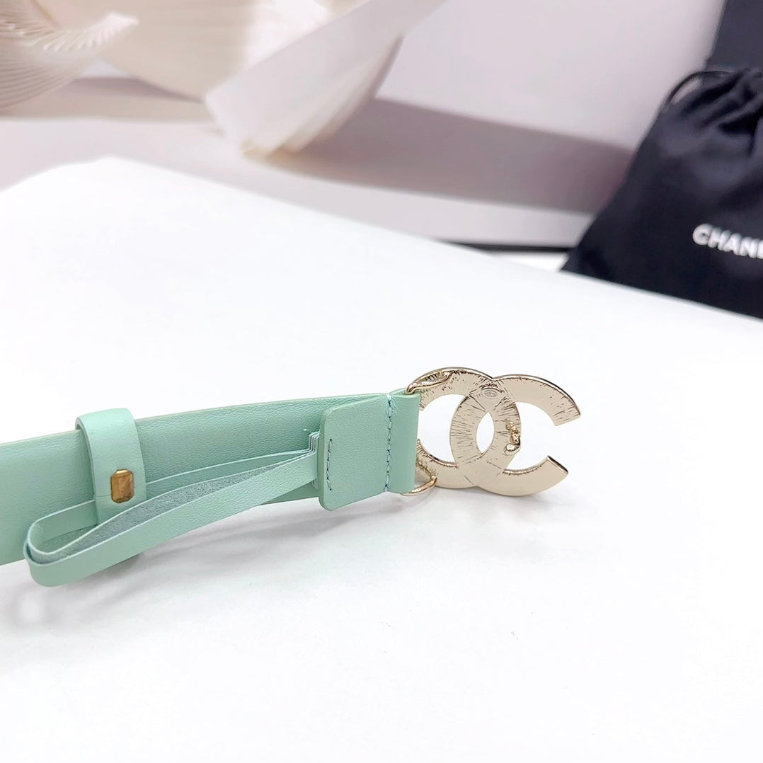 CC 30MM BELT IN GREEN MINT CALFSKIN METAL HARDWARE