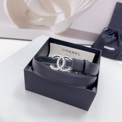 CC 30MM BELT IN BLACK CALFSKIN METAL HARDWARE