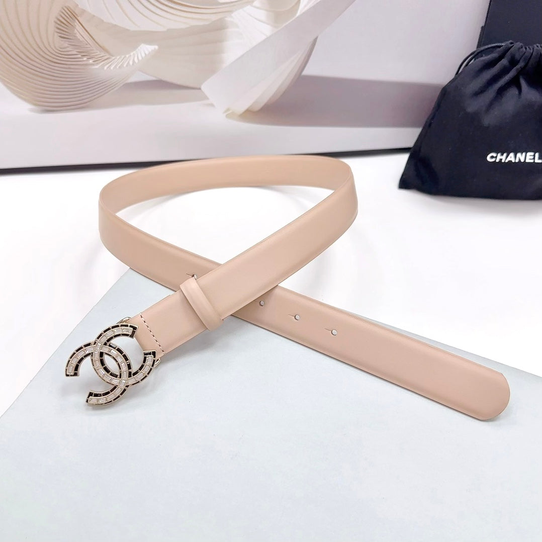 CC 30MM BELT IN ALMOND BEIGE CALFSKIN METAL HARDWARE