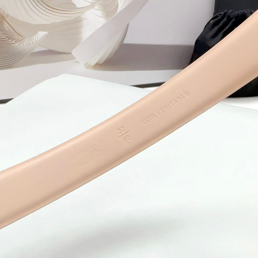 CC 30MM BELT IN ALMOND BEIGE CALFSKIN METAL HARDWARE