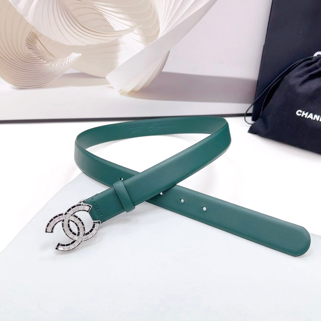 CC 30MM BELT IN GREEN FOREST CALFSKIN METAL HARDWARE