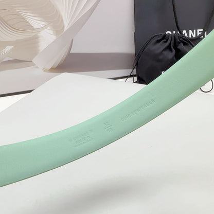 CC 30MM BELT IN GREEN MINT CALFSKIN SILVER HARDWARE ATTACH PEARLS