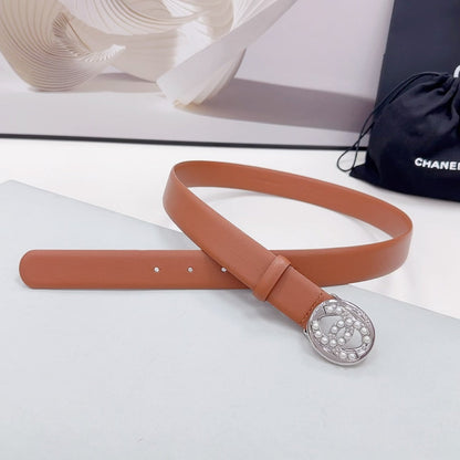 CC 30MM BELT IN ALLOY ORANGE CALFSKIN SILVER HARDWARE ATTACH PEARLS