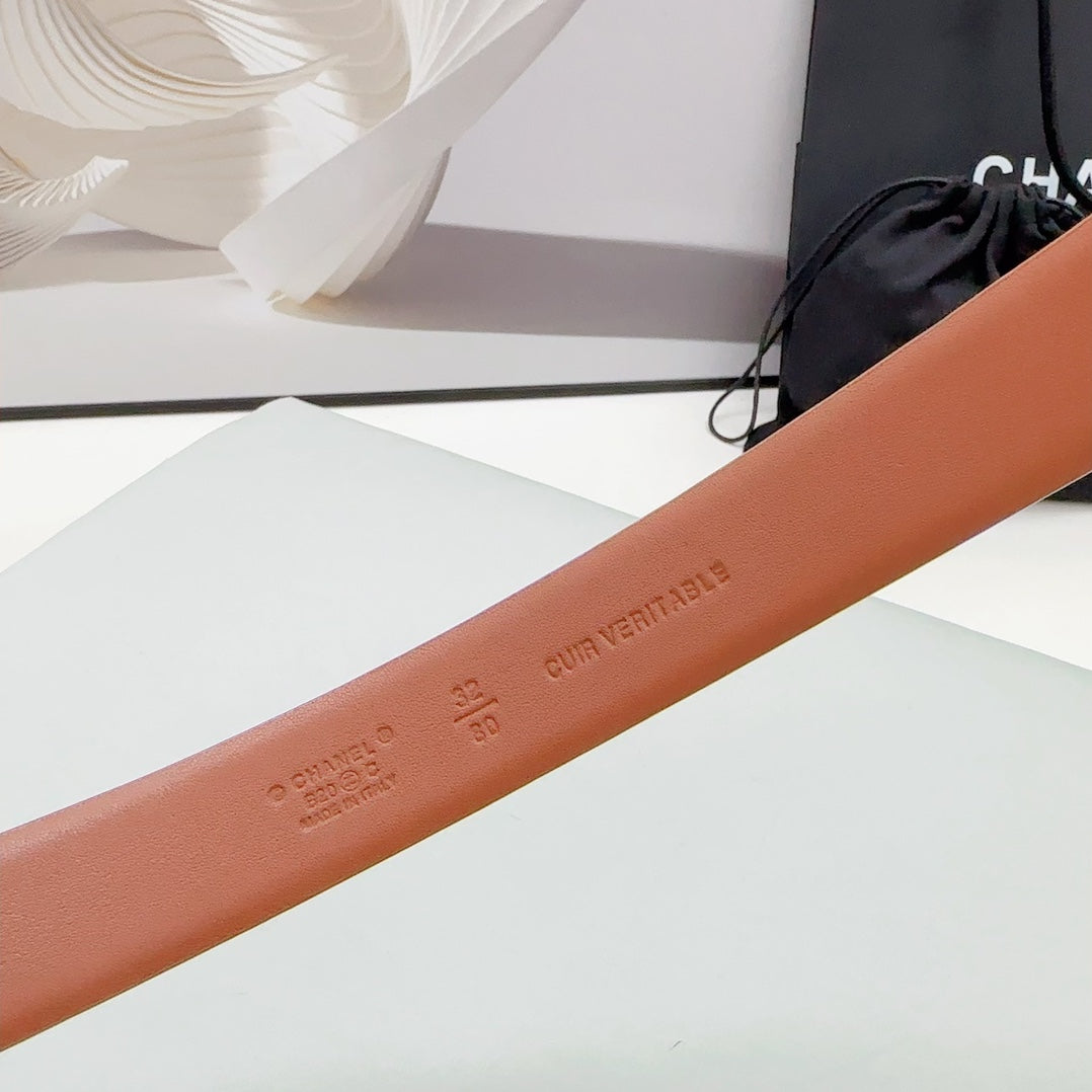 CC 30MM BELT IN ALLOY ORANGE CALFSKIN SILVER HARDWARE ATTACH PEARLS