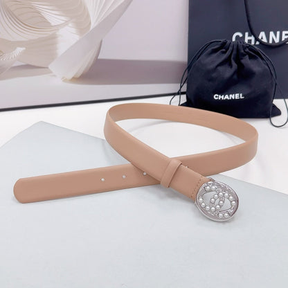 CC 30MM BELT IN DESERT SAND CALFSKIN SILVER HARDWARE ATTACH PEARLS