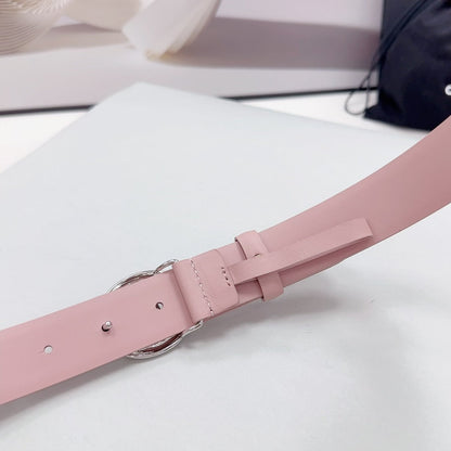 CC 30MM BELT IN FLAMINGO PINK CALFSKIN SILVER HARDWARE ATTACH PEARLS