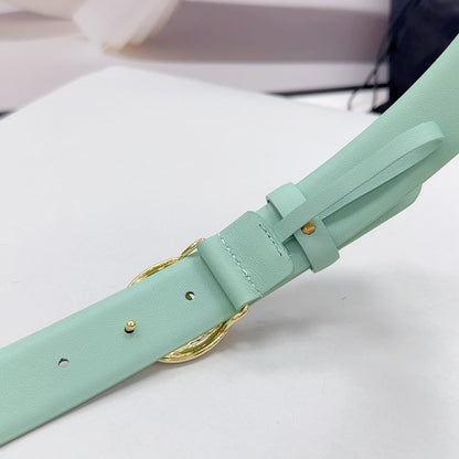 CC 30MM BELT IN GREEN MINT CALFSKIN GOLD HARDWARE ATTACH PEARLS