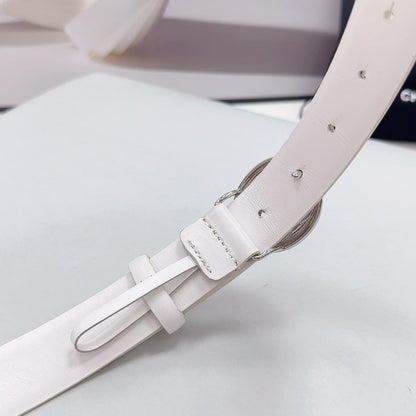 CC 30MM BELT IN WHITE CALFSKIN SILVER HARDWARE ATTACH PEARLS